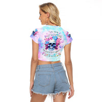 Flower Skull Raglan Cropped T Shirt I'm Not Anti-Social I'm Just Not User Friendly - Wonder Print Shop