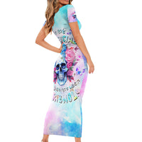 Flower Skull Short Sleeve Bodycon Dress I'm Not Anti-Social I'm Just Not User Friendly - Wonder Print Shop