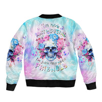 Flower Skull Sleeve Zip Bomber Jacket I'm Not Anti-Social I'm Just Not User Friendly - Wonder Print Shop