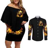 Angel Skull Couples Matching Off Shoulder Short Dress and Long Sleeve Button Shirt Underestimate Me That 'll Be Fun - Wonder Print Shop