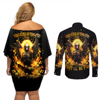 Angel Skull Couples Matching Off Shoulder Short Dress and Long Sleeve Button Shirt Underestimate Me That 'll Be Fun - Wonder Print Shop