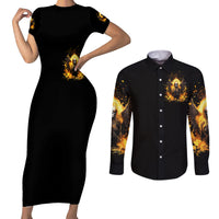 Angel Skull Couples Matching Short Sleeve Bodycon Dress and Long Sleeve Button Shirt Underestimate Me That 'll Be Fun - Wonder Print Shop