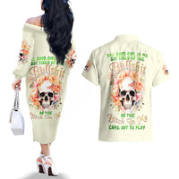 Rose Skull Couples Matching Off The Shoulder Long Sleeve Dress and Hawaiian Shirt The Good Girl In Me Got Tired Of The Bullshit - Wonder Print Shop