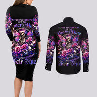 Fairy Skull Couples Matching Long Sleeve Bodycon Dress and Long Sleeve Button Shirt Let Karma Handle Their Fate - Wonder Print Shop