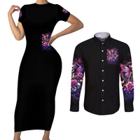 Fairy Skull Couples Matching Short Sleeve Bodycon Dress and Long Sleeve Button Shirt Let Karma Handle Their Fate - Wonder Print Shop