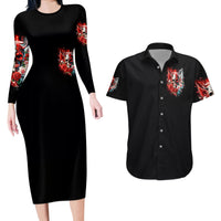 Evil Angel Skull Couples Matching Long Sleeve Bodycon Dress and Hawaiian Shirt Even The Devil Was Once An Angel - Wonder Print Shop