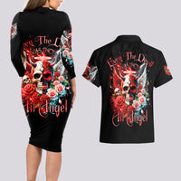Evil Angel Skull Couples Matching Long Sleeve Bodycon Dress and Hawaiian Shirt Even The Devil Was Once An Angel - Wonder Print Shop