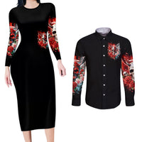 Evil Angel Skull Couples Matching Long Sleeve Bodycon Dress and Long Sleeve Button Shirt Even The Devil Was Once An Angel - Wonder Print Shop