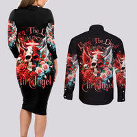 Evil Angel Skull Couples Matching Long Sleeve Bodycon Dress and Long Sleeve Button Shirt Even The Devil Was Once An Angel - Wonder Print Shop