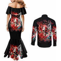 Evil Angel Skull Couples Matching Mermaid Dress and Long Sleeve Button Shirt Even The Devil Was Once An Angel