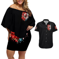 Evil Angel Skull Couples Matching Off Shoulder Short Dress and Hawaiian Shirt Even The Devil Was Once An Angel - Wonder Print Shop
