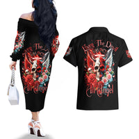 Evil Angel Skull Couples Matching Off The Shoulder Long Sleeve Dress and Hawaiian Shirt Even The Devil Was Once An Angel - Wonder Print Shop