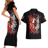 Evil Angel Skull Couples Matching Short Sleeve Bodycon Dress and Hawaiian Shirt Even The Devil Was Once An Angel - Wonder Print Shop