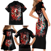 Evil Angel Skull Family Matching Short Sleeve Bodycon Dress and Hawaiian Shirt Even The Devil Was Once An Angel - Wonder Print Shop