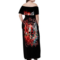 Evil Angel Skull Off Shoulder Maxi Dress Even The Devil Was Once An Angel - Wonder Print Shop