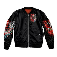 Evil Angel Skull Sleeve Zip Bomber Jacket Even The Devil Was Once An Angel - Wonder Print Shop