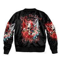 Evil Angel Skull Sleeve Zip Bomber Jacket Even The Devil Was Once An Angel - Wonder Print Shop