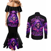 Reaper Skull Couples Matching Mermaid Dress and Long Sleeve Button Shirt I'm Not Ant-Social I'm Just Not User Friendly