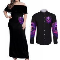 Reaper Skull Couples Matching Off Shoulder Maxi Dress and Long Sleeve Button Shirt I'm Not Anti-Social I'm Just Not User Friendly - Wonder Print Shop