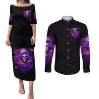 Reaper Skull Couples Matching Puletasi and Long Sleeve Button Shirt I'm Not Anti-Social I'm Just Not User Friendly - Wonder Print Shop