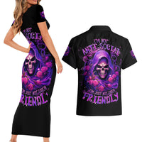Reaper Skull Couples Matching Short Sleeve Bodycon Dress and Hawaiian Shirt I'm Not Anti-Social I'm Just Not User Friendly - Wonder Print Shop