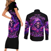 Reaper Skull Couples Matching Short Sleeve Bodycon Dress and Long Sleeve Button Shirt I'm Not Anti-Social I'm Just Not User Friendly - Wonder Print Shop