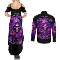 Reaper Skull Couples Matching Summer Maxi Dress and Long Sleeve Button Shirt I'm Not Anti-Social I'm Just Not User Friendly - Wonder Print Shop