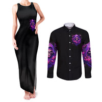 Reaper Skull Couples Matching Tank Maxi Dress and Long Sleeve Button Shirt I'm Not Anti-Social I'm Just Not User Friendly - Wonder Print Shop