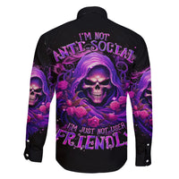 Reaper Skull Family Matching Off Shoulder Short Dress and Hawaiian Shirt I'm Not Anti-Social I'm Just Not User Friendly - Wonder Print Shop