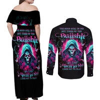 Witch Skull Couples Matching Off Shoulder Maxi Dress and Long Sleeve Button Shirt The Good Girl In Me Got Tired Of The Bullshit - Wonder Print Shop