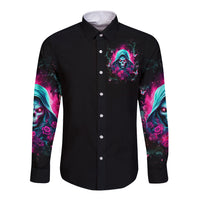Witch Skull Long Sleeve Button Shirt The Good Girl In Me Got Tired Of The Bullshit - Wonder Print Shop