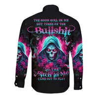 Witch Skull Long Sleeve Button Shirt The Good Girl In Me Got Tired Of The Bullshit - Wonder Print Shop