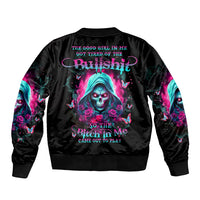 Witch Skull Sleeve Zip Bomber Jacket The Good Girl In Me Got Tired Of The Bullshit - Wonder Print Shop