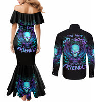 Angel Skull Couples Matching Mermaid Dress and Long Sleeve Button Shirt I'm Not Ant-Social I'm Just Not User Friendly