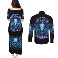 Angel Skull Couples Matching Puletasi and Long Sleeve Button Shirt I'm Not Anti-Social I'm Just Not User Friendly - Wonder Print Shop