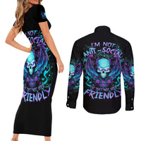 Angel Skull Couples Matching Short Sleeve Bodycon Dress and Long Sleeve Button Shirt I'm Not Anti-Social I'm Just Not User Friendly - Wonder Print Shop