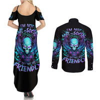 Angel Skull Couples Matching Summer Maxi Dress and Long Sleeve Button Shirt I'm Not Anti-Social I'm Just Not User Friendly - Wonder Print Shop