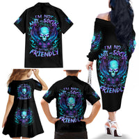 Angel Skull Family Matching Off Shoulder Long Sleeve Dress and Hawaiian Shirt I'm Not Anti-Social I'm Just Not User Friendly - Wonder Print Shop