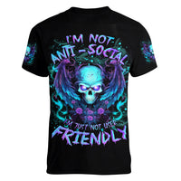 Angel Skull Women V Neck T Shirt I'm Not Anti-Social I'm Just Not User Friendly - Wonder Print Shop