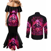 Witch Skull Couples Matching Mermaid Dress and Long Sleeve Button Shirt I'm Not Ant-Social I'm Just Not User Friendly