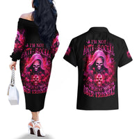 Witch Skull Couples Matching Off The Shoulder Long Sleeve Dress and Hawaiian Shirt I'm Not Anti-Social I'm Just Not User Friendly - Wonder Print Shop