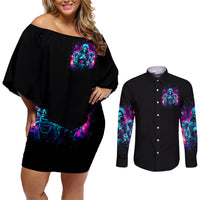 Witch Skull Couples Matching Off Shoulder Short Dress and Long Sleeve Button Shirt I Have 3 Sides And The Side You Never Want To See - Wonder Print Shop