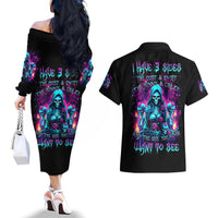 Witch Skull Couples Matching Off The Shoulder Long Sleeve Dress and Hawaiian Shirt I Have 3 Sides And The Side You Never Want To See - Wonder Print Shop