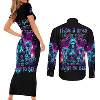 Witch Skull Couples Matching Short Sleeve Bodycon Dress and Long Sleeve Button Shirt I Have 3 Sides And The Side You Never Want To See - Wonder Print Shop