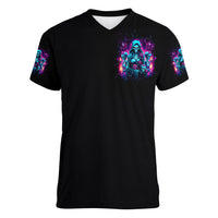 Witch Skull Women V Neck T Shirt I Have 3 Sides And The Side You Never Want To See - Wonder Print Shop