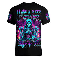 Witch Skull Women V Neck T Shirt I Have 3 Sides And The Side You Never Want To See - Wonder Print Shop