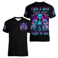 Witch Skull Women V Neck T Shirt I Have 3 Sides And The Side You Never Want To See - Wonder Print Shop