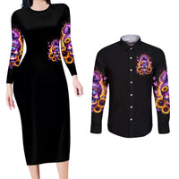Sunflower Skull Couples Matching Long Sleeve Bodycon Dress and Long Sleeve Button Shirt She Is Sunshine Mixed With A Little Hurricane - Wonder Print Shop