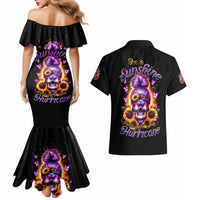 Sunflower Skull Couples Matching Mermaid Dress and Hawaiian Shirt She Is Sunshine Mixed With A Little Hurricane - Wonder Print Shop