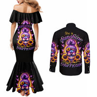 Sunflower Skull Couples Matching Mermaid Dress and Long Sleeve Button Shirt She Is Sunshine Mixed With A Little Hurricane